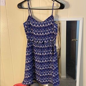 Blue and White Ruched Tiered Sundress